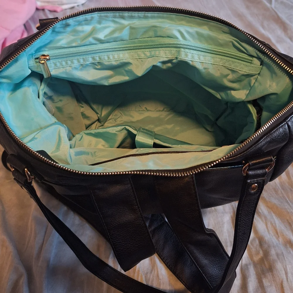 Mominside Black Leather Baby Diaper Bag Backpack, 14 Pockets & Changing Pad - Picture 11 of 16
